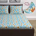 Divine Casa Floret 100% Cotton Double Fitted Bedsheet | 144 TC | Deep Pocket Design | Soft &amp; Breathable Fabric | Durable &amp; Easy Care | 200 x 150 + 25 CM, Wildflower Charm