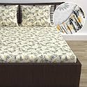Divine Casa Floret 100% Cotton Double Fitted Bedsheet | 144 TC | Deep Pocket Design | Soft &amp; Breathable Fabric | Durable &amp; Easy Care | 200 x 150 + 25 CM, Vintage Daisies
