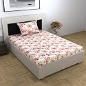 Divine Casa Floret 100% Cotton Double Fitted Bedsheet | 144 TC | Deep Pocket Design | Soft &amp; Breathable Fabric | Durable &amp; Easy Care | 200 x 150 + 25 CM, Rosy Retreat