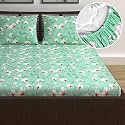 Divine Casa Floret 100% Cotton Double Fitted Bedsheet | 144 TC | Deep Pocket Design | Soft &amp; Breathable Fabric | Durable &amp; Easy Care | 200 x 150 + 25 CM, Blossom Haven Mint