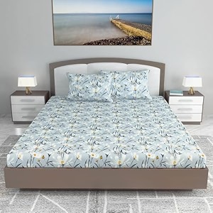 divine casa floret 100 cotton king fitted bedsheet  144 tc  deep pocket design  soft amp breathable fabric  durable amp easy care  200 x 185  25 cm water orchid