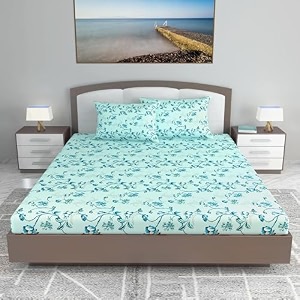 divine casa floret 100 cotton king fitted bedsheet  144 tc  deep pocket design  soft amp breathable fabric  durable amp easy care  200 x 185  25 cm winter fern