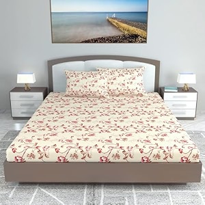 divine casa floret 100 cotton king fitted bedsheet  144 tc  deep pocket design  soft amp breathable fabric  durable amp easy care  200 x 185  25 cm summer fern