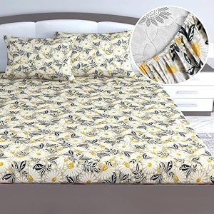 divine casa floret 100 cotton king fitted bedsheet  144 tc  deep pocket design  soft amp breathable fabric  durable amp easy care  200 x 185  25 cm vintage daisies vintage daisies multicolor