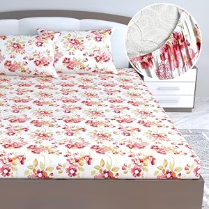 divine casa floret 100 cotton king fitted bedsheet  144 tc  deep pocket design  soft amp breathable fabric  durable amp easy care  200 x 185  25 cm rosy retreat