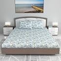 Divine Casa Floret 100% Cotton King Fitted Bedsheet | 144 TC | Deep Pocket Design | Soft &amp; Breathable Fabric | Durable &amp; Easy Care | 200 x 185 + 25 CM, Water Orchid