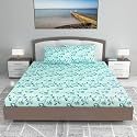 Divine Casa Floret 100% Cotton King Fitted Bedsheet | 144 TC | Deep Pocket Design | Soft &amp; Breathable Fabric | Durable &amp; Easy Care | 200 x 185 + 25 CM, Winter Fern