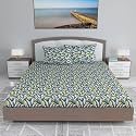 Divine Casa Floret 100% Cotton Double Fitted Bedsheet | 144 TC | Deep Pocket Design | Soft &amp; Breathable Fabric | Durable &amp; Easy Care | 200 x 150 + 25 CM, Woody Petals