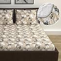 Divine Casa Floret 100% Cotton Double Fitted Bedsheet | 144 TC | Deep Pocket Design | Soft &amp; Breathable Fabric | Durable &amp; Easy Care | 200 x 150 + 25 CM, Ivory Sunflowers
