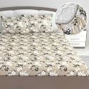 Divine Casa Floret 100% Cotton Double Fitted Bedsheet | 144 TC | Deep Pocket Design | Soft &amp; Breathable Fabric | Durable &amp; Easy Care | 200 x 150 + 25 CM, Ivory Sunflowers