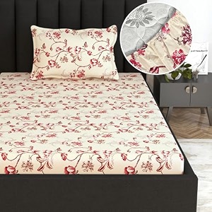 divine casa floret 100 cotton single fitted bedsheet  144 tc  deep pocket design  soft amp breathable fabric  durable amp easy care  198 x 92  25 cm summer fern