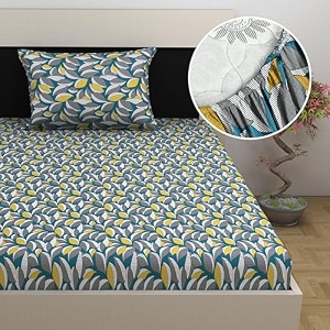 divine casa floret 100 cotton single fitted bedsheet  144 tc  deep pocket design  soft amp breathable fabric  durable amp easy care  198 x 92  25 cm woody petals