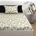 Divine Casa Floret 100% Cotton Single Fitted Bedsheet | 144 TC | Deep Pocket Design | Soft &amp; Breathable Fabric | Durable &amp; Easy Care | 198 x 92 + 25 CM, Vintage Daisies