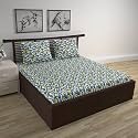 Divine Casa Floret 100% Cotton Double Fitted Bedsheet | 144 TC | Deep Pocket Design | Soft &amp; Breathable Fabric | Durable &amp; Easy Care | 200 x 150 + 25 CM, Woody Petals