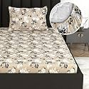 Divine Casa Floret 100% Cotton Single Fitted Bedsheet | 144 TC | Deep Pocket Design | Soft &amp; Breathable Fabric | Durable &amp; Easy Care | 198 x 92 + 25 CM, Ivory Sunflowers