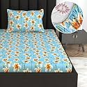 Divine Casa Floret 100% Cotton Single Fitted Bedsheet | 144 TC | Deep Pocket Design | Soft &amp; Breathable Fabric | Durable &amp; Easy Care | 198 x 92 + 25 CM, Wildflower Charm