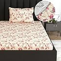 Divine Casa Floret 100% Cotton Single Fitted Bedsheet | 144 TC | Deep Pocket Design | Soft &amp; Breathable Fabric | Durable &amp; Easy Care | 198 x 92 + 25 CM, Summer Fern
