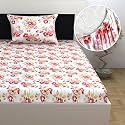 Divine Casa Floret 100% Cotton Single Fitted Bedsheet | 144 TC | Deep Pocket Design | Soft &amp; Breathable Fabric | Durable &amp; Easy Care | 198 x 92 + 25 CM, Rosy Retreat