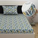 Divine Casa Floret 100% Cotton Single Fitted Bedsheet | 144 TC | Deep Pocket Design | Soft &amp; Breathable Fabric | Durable &amp; Easy Care | 198 x 92 + 25 CM, Woody Petals