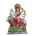 Maa Durga Idol | Sherawali MATA Murti | 12 Inch Multicolor Marble Dust Hindu Goddess Statue for Home & Temple