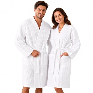 premium waffle bathrobe kimono style  100 cotton unisex bath robe lxl  soft lightweight highly absorbent luxury spa hotel dressing gown  white  pack of 1