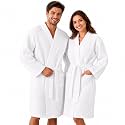 Premium Waffle Bathrobe Kimono Style | 100% Cotton Unisex Bath Robe L/XL | Soft Lightweight Highly Absorbent Luxury Spa Hotel Dressing Gown | White | Pack of 1