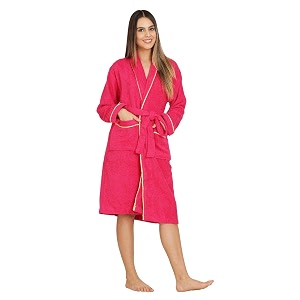 luxury cotton bathrobe for men amp women unisex  soft absorbent terry bath robe hotel spa quality dressing gown perfect for gifting honeymoon amp salons sm size fuchsia