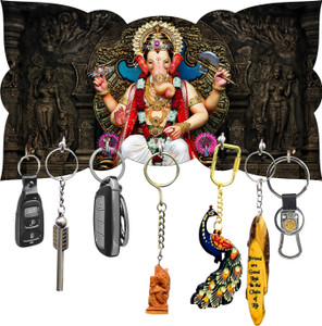 divinecrafts ganesh ji wood key holder 7 hooks