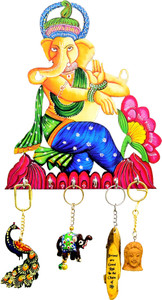 divinecrafts ganesha wood key holder 6 hooks