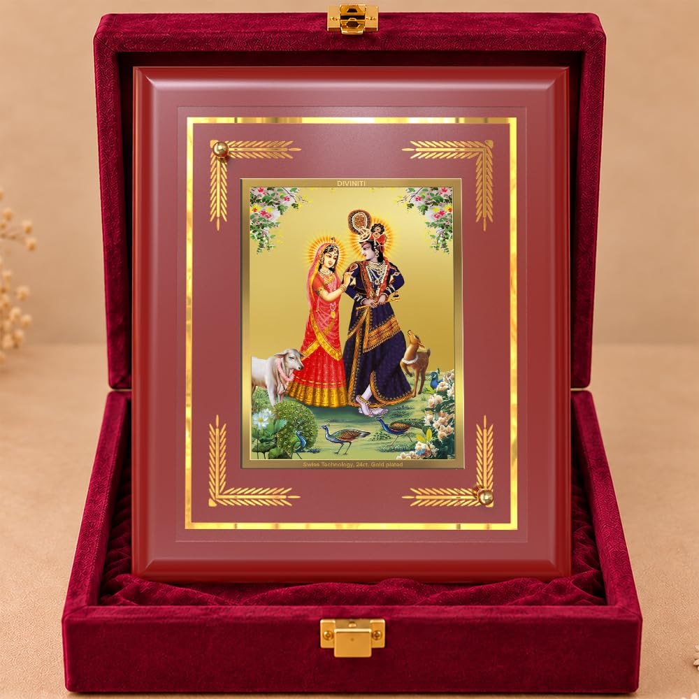 DIVINITI 24K Gold Plated Foil Radha-Krishna Rectangular Wall Photo ...
