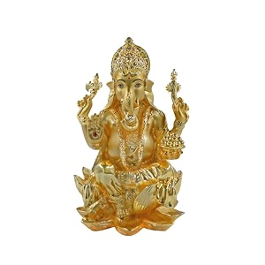diviniti 24k gold plated lord ganesha on lotus idol for home decor showpiece puja roomreligious statue for peace and prosperityluxury sculptures for table decor gift festival 18 x 12 cm