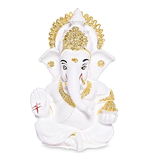 diviniti 24k gold plated resin lord ganesha idol for car dashboard tabletopganesh statue for good luck and successganpati murti for home decor mandir office desk puja gift white 84x42cm