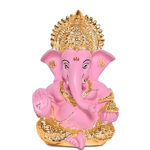 diviniti 24k gold plated resin lord ganesha idol for car dashboard tabletopganesh statue for good luck and successganpati murti for home decor mandir office desk puja gift baby pink 84x42cm