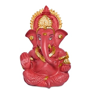 diviniti 24k gold plated resin lord ganesha idol for car dashboard tabletopganesh statue for good luck and successganpati murti for home decor mandir office desk puja gift red 84x42cm