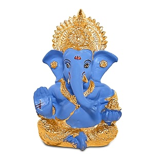 diviniti 24k gold plated resin lord ganesha idol for car dashboard tabletopganesh statue for good luck and successganpati murti for home decor mandir office desk puja gift sky blue 84x42cm