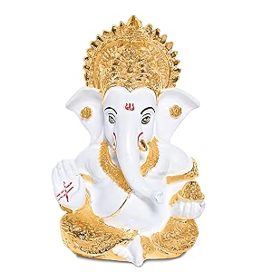 diviniti 24k gold plated resin lord ganesha idol for car dashboard tabletopganesh statue for good luck and successganpati murti for home decor mandir office desk puja gift white amp gold 84x42cm