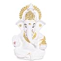 DIVINITI 24K Gold Plated Resin Lord Ganesha Idol for Car Dashboard, Tabletop|Ganesh Statue for Good Luck and Success|Ganpati Murti for Home Decor Mandir, Office Desk Puja Gift White (8.4x4.2cm)