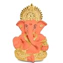 DIVINITI 24K Gold Plated Resin Lord Ganesha Idol for Car Dashboard, Tabletop|Ganesh Statue for Good Luck and Success|Ganpati Murti for Home Decor Mandir, Office Desk Puja Gift Orange &amp; Gold(8.4x4.2cm)