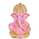 DIVINITI 24K Gold Plated Resin Lord Ganesha Idol for Car Dashboard, Tabletop|Ganesh Statue for Good Luck and Success|Ganpati Murti for Home Decor Mandir, Office Desk Puja Gift Baby Pink (8.4x4.2cm)
