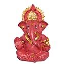 DIVINITI 24K Gold Plated Resin Lord Ganesha Idol for Car Dashboard, Tabletop|Ganesh Statue for Good Luck and Success|Ganpati Murti for Home Decor Mandir, Office Desk Puja Gift Red (8.4x4.2cm)