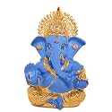 DIVINITI 24K Gold Plated Resin Lord Ganesha Idol for Car Dashboard, Tabletop|Ganesh Statue for Good Luck and Success|Ganpati Murti for Home Decor Mandir, Office Desk Puja Gift Sky Blue (8.4x4.2cm)