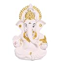 DIVINITI 24K Gold Plated Resin Lord Ganesha Idol for Car Dashboard, Tabletop|Ganesh Statue for Good Luck and Success|Ganpati Murti for Home Decor Mandir, Office Desk Puja Gift Cream (8.4x4.2cm)