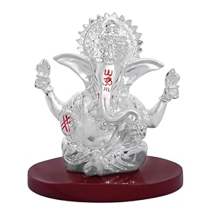 diviniti 999 silver-plated 4 hand ganesha idol  ganpati murti for car dashboard home office amp puja room  ganesh chaturthi amp housewarming gift with premium gift box  8 x 8 cm