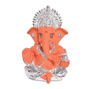 diviniti 999 silver plated lord ganesha idol for car dashboardtabletopganesh statue for good luck and successganpati murti for home decor mandir office desk puja gift terracotta orange 84x42cm