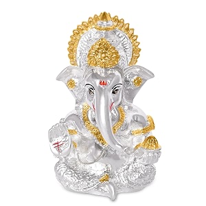 diviniti 999 silver plated lord ganesha idol for car dashboard tabletopganesh statue for good luck and successganpati murti for home decor mandir office desk puja gift silver amp gold 84x42cm