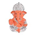 DIVINITI 999 Silver Plated Lord Ganesha Idol for Car Dashboard,Tabletop|Ganesh Statue for Good Luck and Success|Ganpati Murti for Home Decor Mandir, Office Desk Puja Gift Terracotta Orange (8.4x4.2cm)