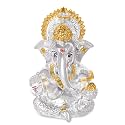 DIVINITI 999 Silver Plated Lord Ganesha Idol for Car Dashboard, Tabletop|Ganesh Statue for Good Luck and Success|Ganpati Murti for Home Decor Mandir, Office Desk Puja Gift Silver &amp; Gold (8.4x4.2cm)