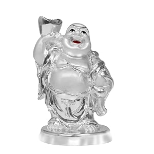 diviniti laughing buddha statue for home decor showpiece999 silver plated laughing buddha with sack for home office desk table decoration and luxury gift 10x65cm