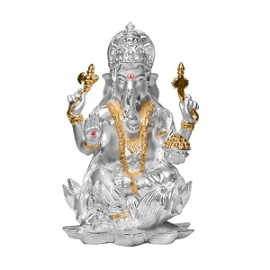 diviniti ganesha idol for home decor showpiece999 silver plated statue of lord ganesha on lotusganesh ji murti for puja room festival giftganpati figurine for prosperity good luck 18 x 115 cm