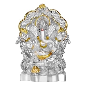 diviniti 999 silver plated lord ganesha idol for car dashboard ganesh ji for home decor showpiecetabletopganesh ji murti for puja room festival giftganpati figurine for prosperity 8 x 7 cm